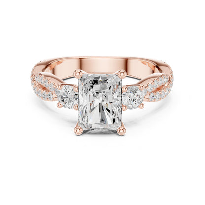 Emerald Three Stone Lab Grown Diamond Engagement Ring