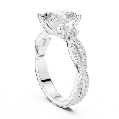 Emerald Three Stone Lab Grown Diamond Engagement Ring