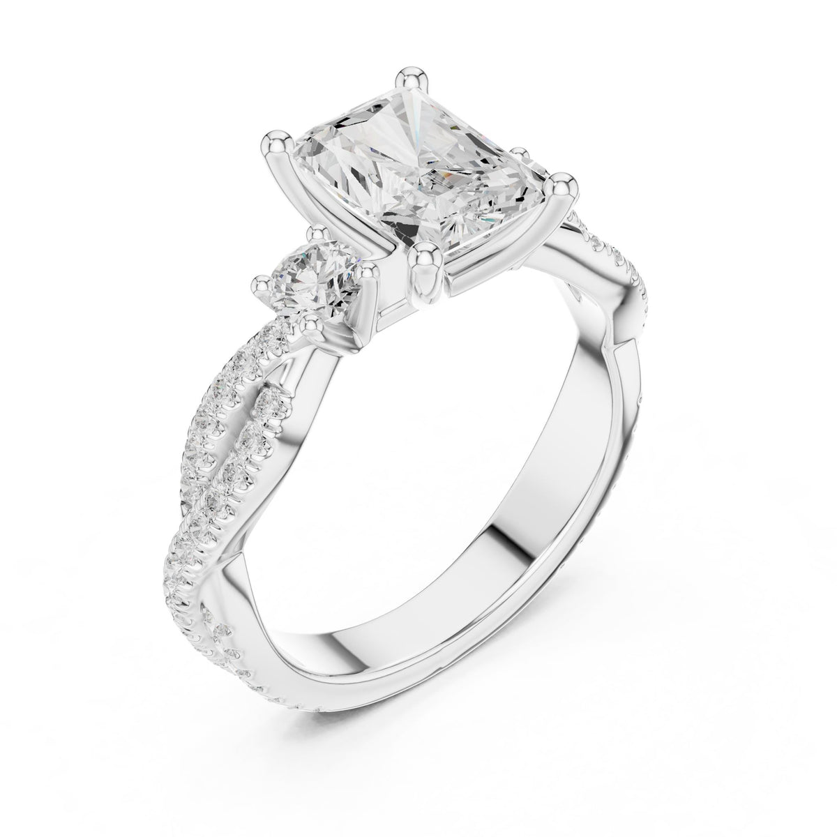 Emerald Three Stone Lab Grown Diamond Engagement Ring