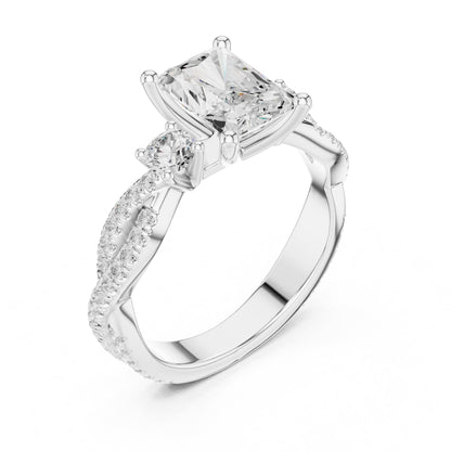 Emerald Three Stone Lab Grown Diamond Engagement Ring