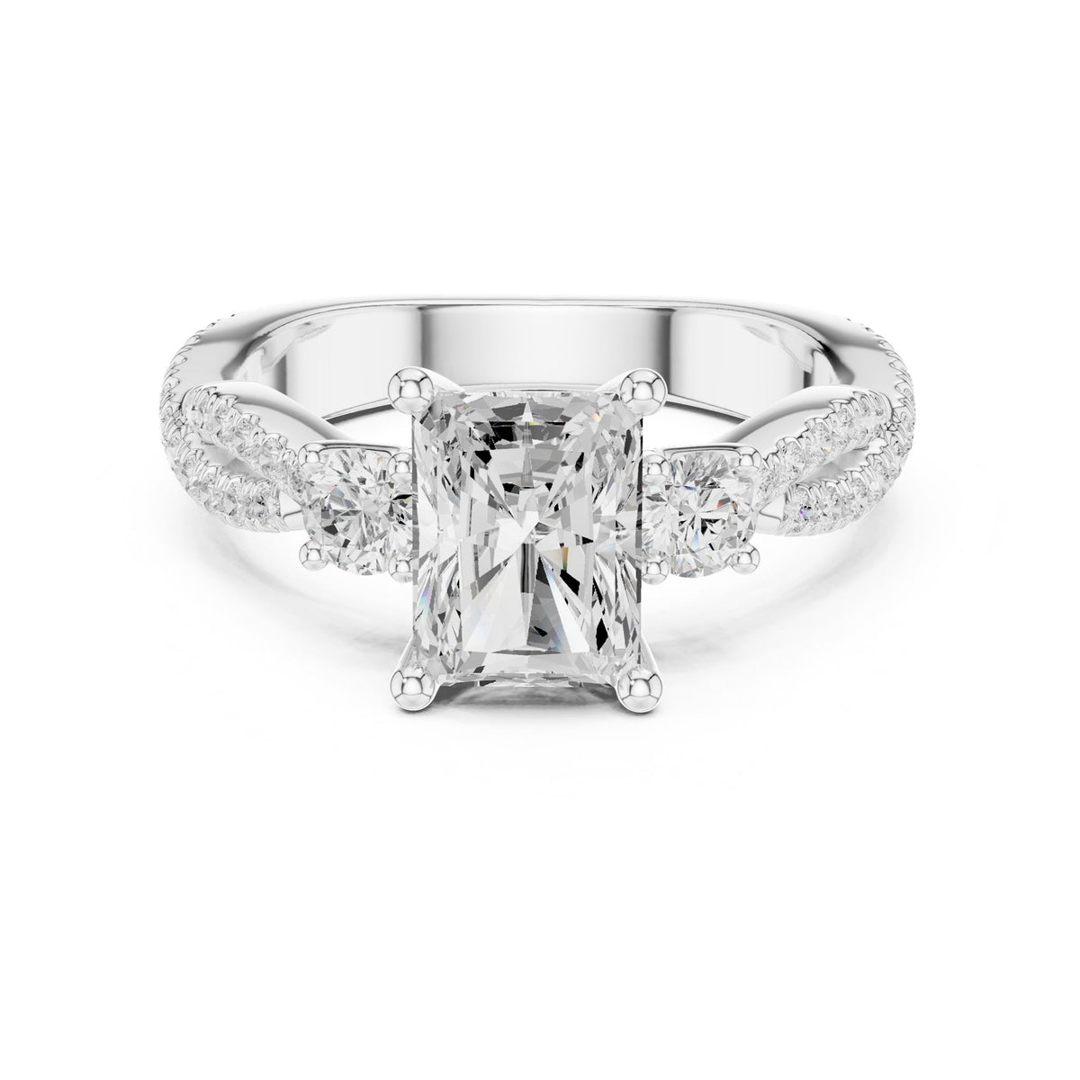 Emerald Three Stone Lab Grown Diamond Engagement Ring