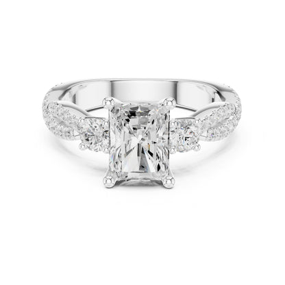 Emerald Three Stone Lab Grown Diamond Engagement Ring