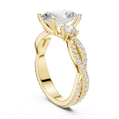 Emerald Three Stone Lab Grown Diamond Engagement Ring
