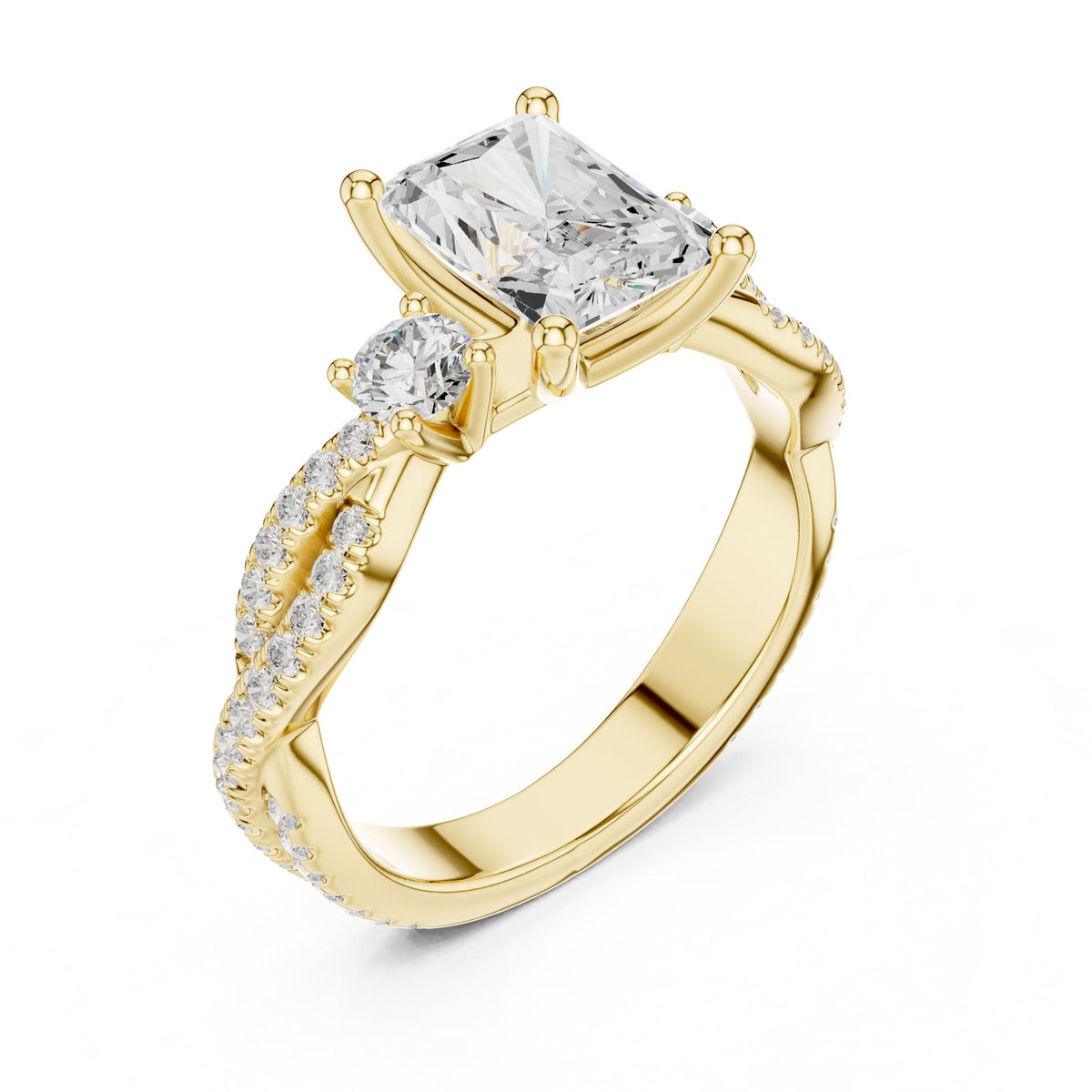 Emerald Three Stone Lab Grown Diamond Engagement Ring