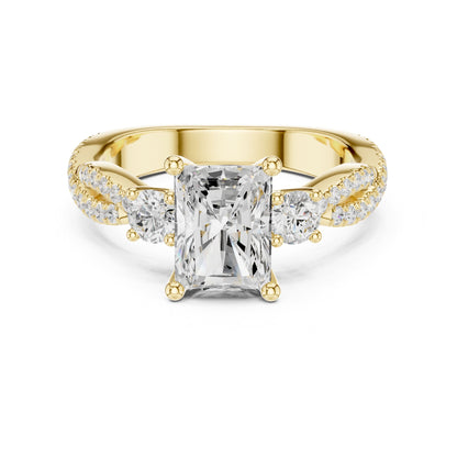 Emerald Three Stone Lab Grown Diamond Engagement Ring