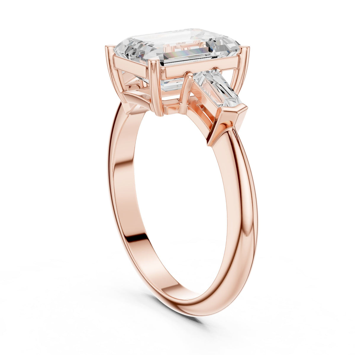 Emerald Three Stone Lab Grown Diamond Engagement Ring
