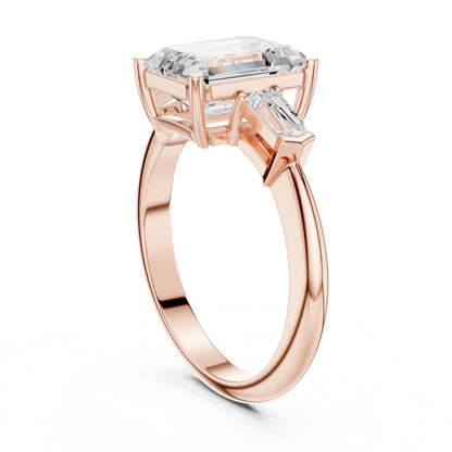 Emerald Three Stone Lab Grown Diamond Engagement Ring
