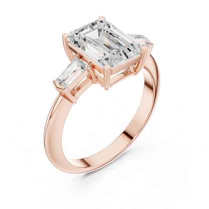 Emerald Three Stone Lab Grown Diamond Engagement Ring