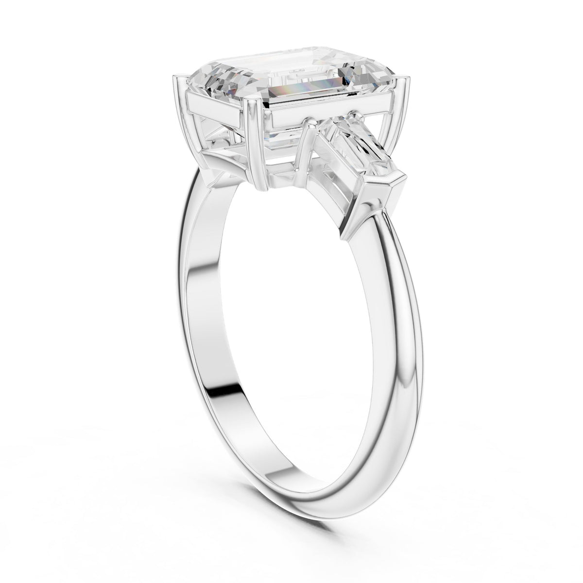 Emerald Three Stone Lab Grown Diamond Engagement Ring