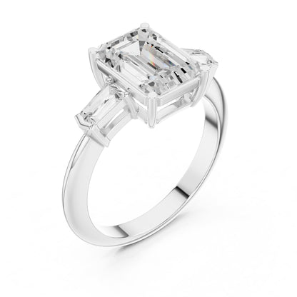 Emerald Three Stone Lab Grown Diamond Engagement Ring