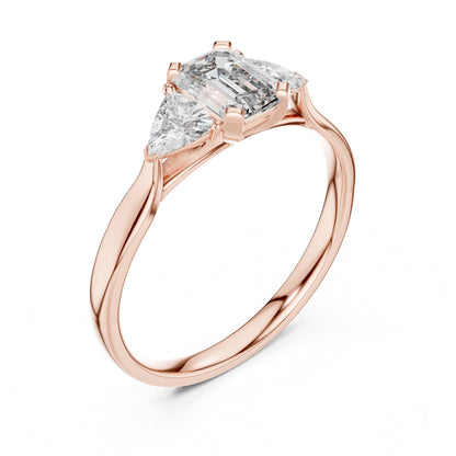 Emerald Three Stone Lab Grown Diamond Engagement Ring