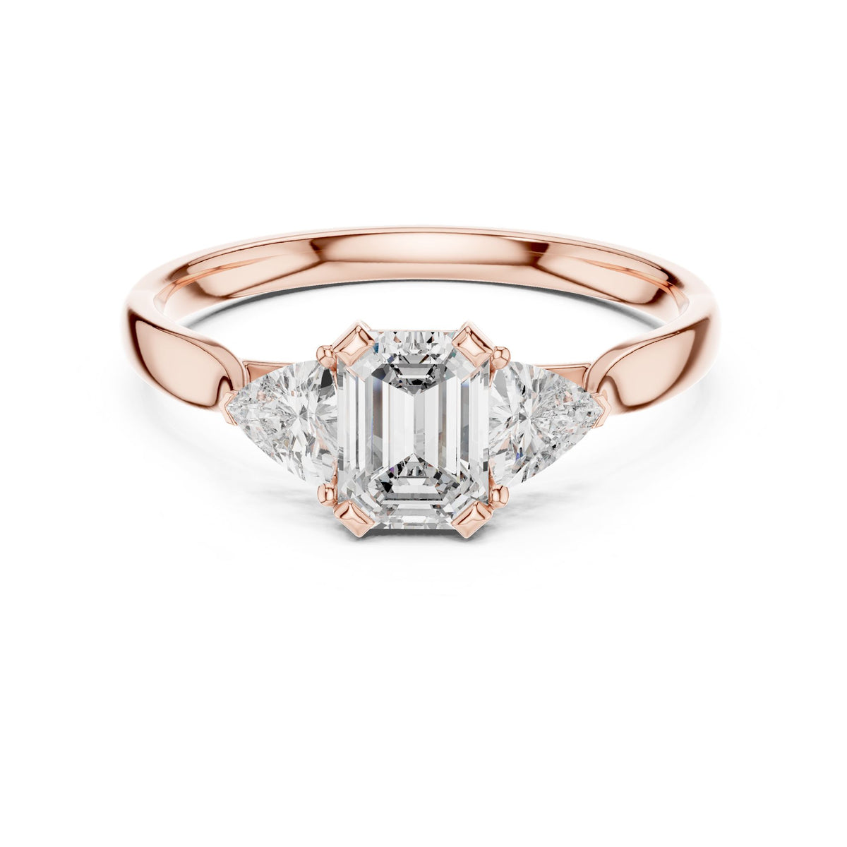 Emerald Three Stone Lab Grown Diamond Engagement Ring