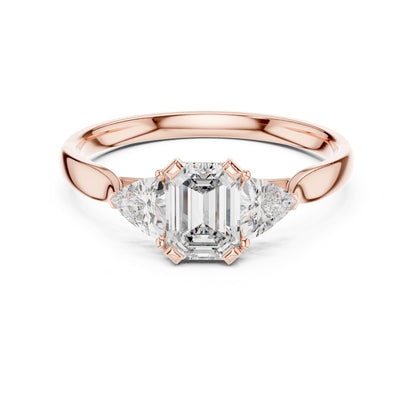 Emerald Three Stone Lab Grown Diamond Engagement Ring