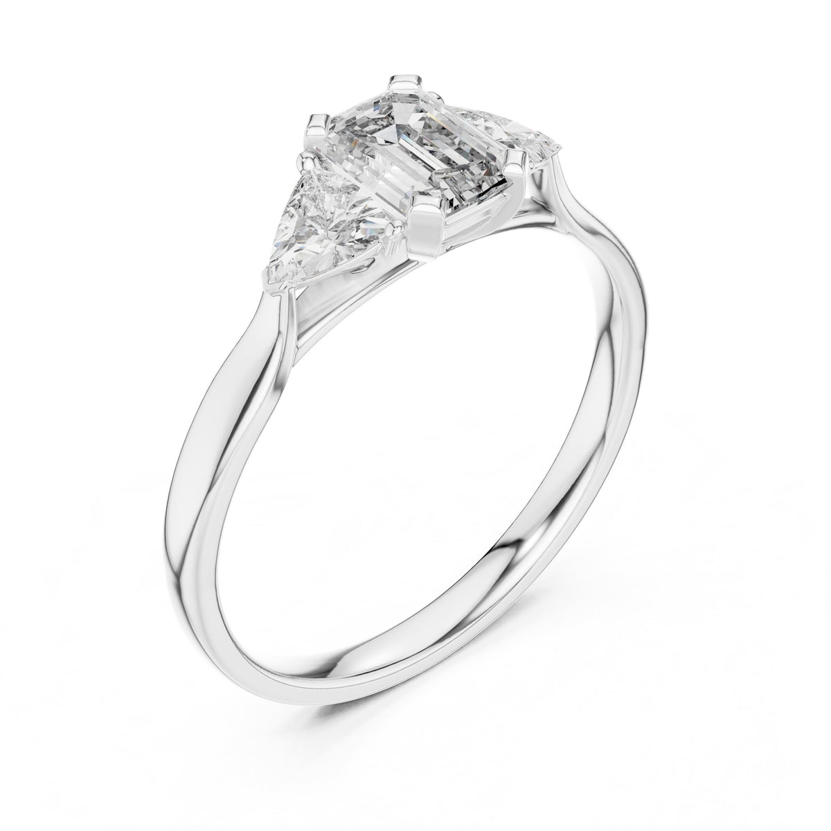Emerald Three Stone Lab Grown Diamond Engagement Ring