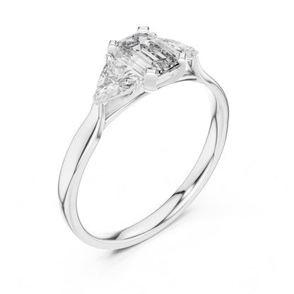 Emerald Three Stone Lab Grown Diamond Engagement Ring