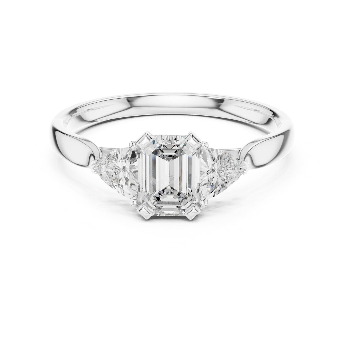 Emerald Three Stone Lab Grown Diamond Engagement Ring