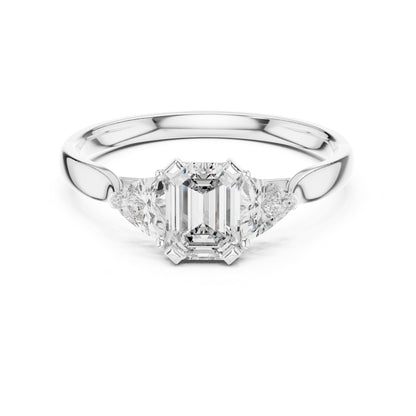Emerald Three Stone Lab Grown Diamond Engagement Ring