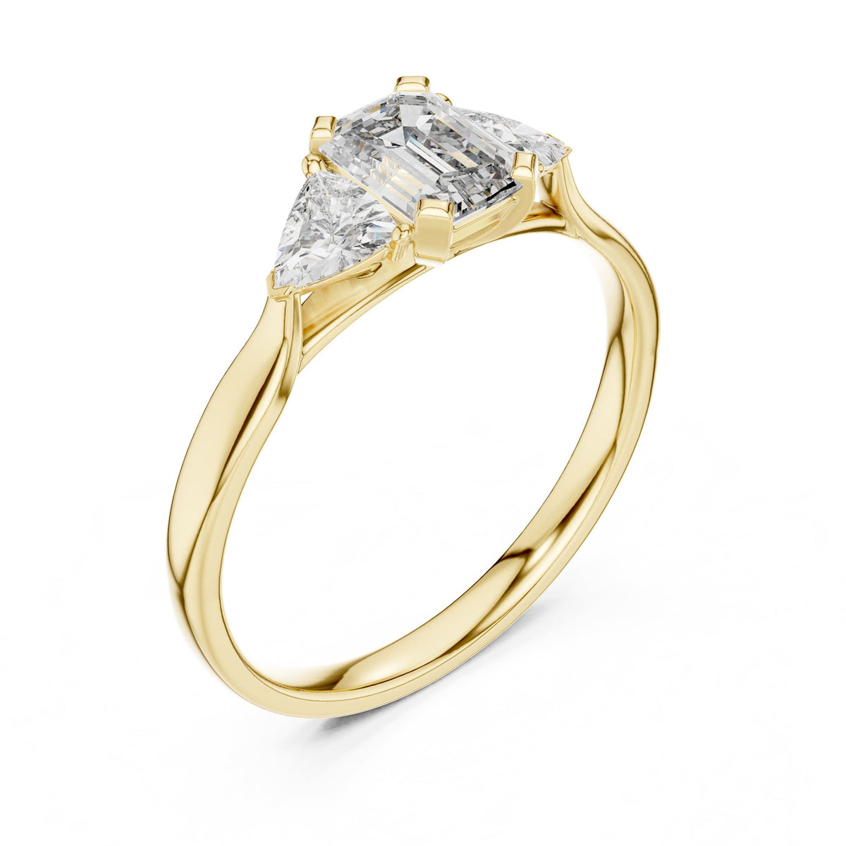 Emerald Three Stone Lab Grown Diamond Engagement Ring