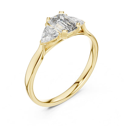 Emerald Three Stone Lab Grown Diamond Engagement Ring