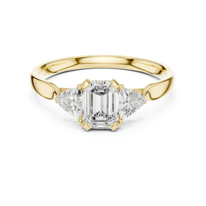 Emerald Three Stone Lab Grown Diamond Engagement Ring