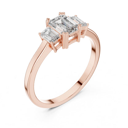 Emerald Three Stone Lab Grown Diamond Engagement Ring