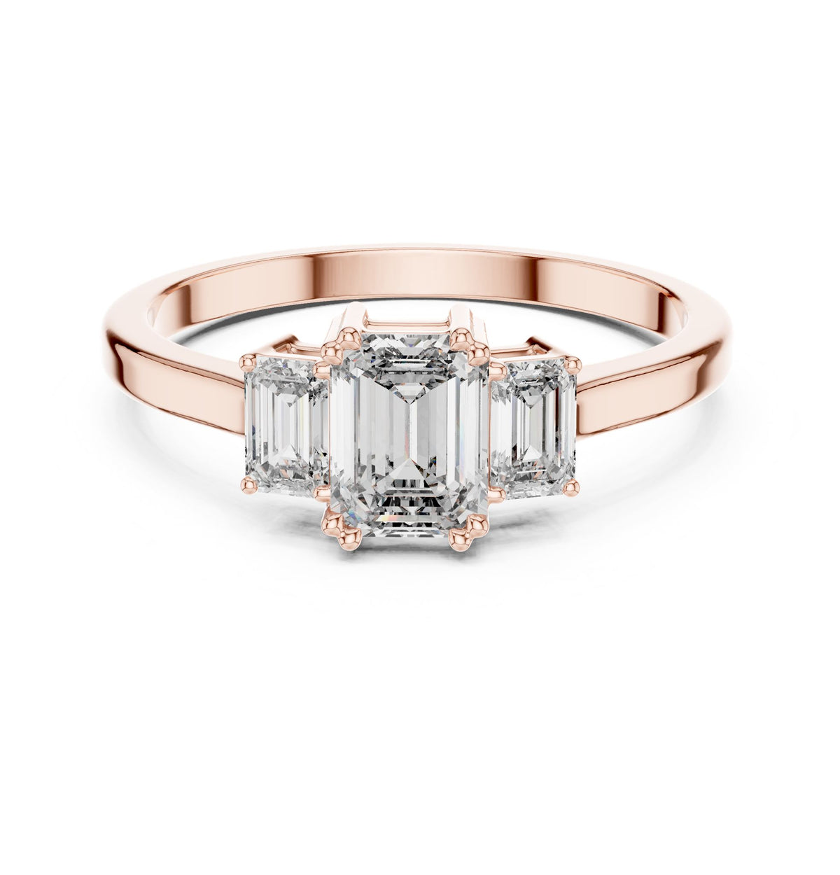 Emerald Three Stone Lab Grown Diamond Engagement Ring