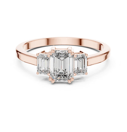 Emerald Three Stone Lab Grown Diamond Engagement Ring