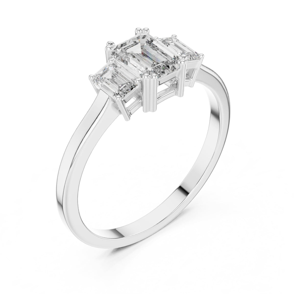 Emerald Three Stone Lab Grown Diamond Engagement Ring