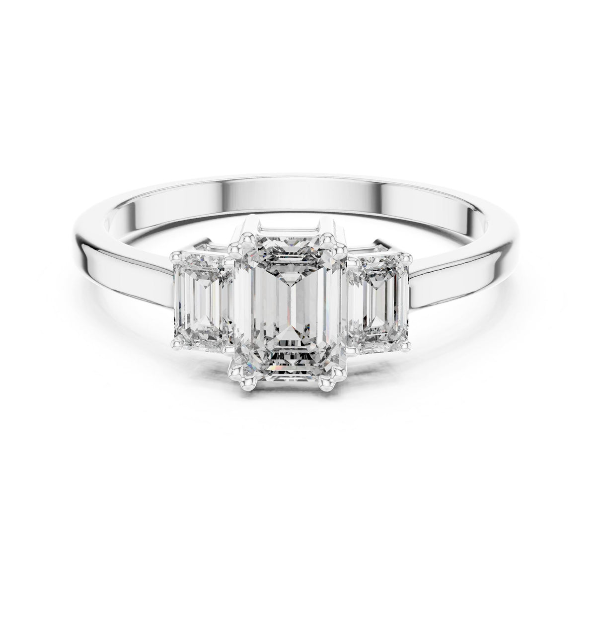 Emerald Three Stone Lab Grown Diamond Engagement Ring