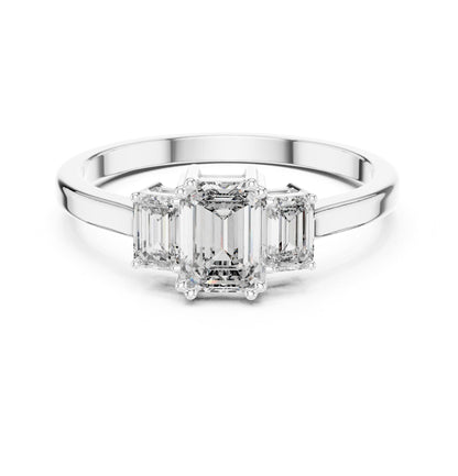 Emerald Three Stone Lab Grown Diamond Engagement Ring