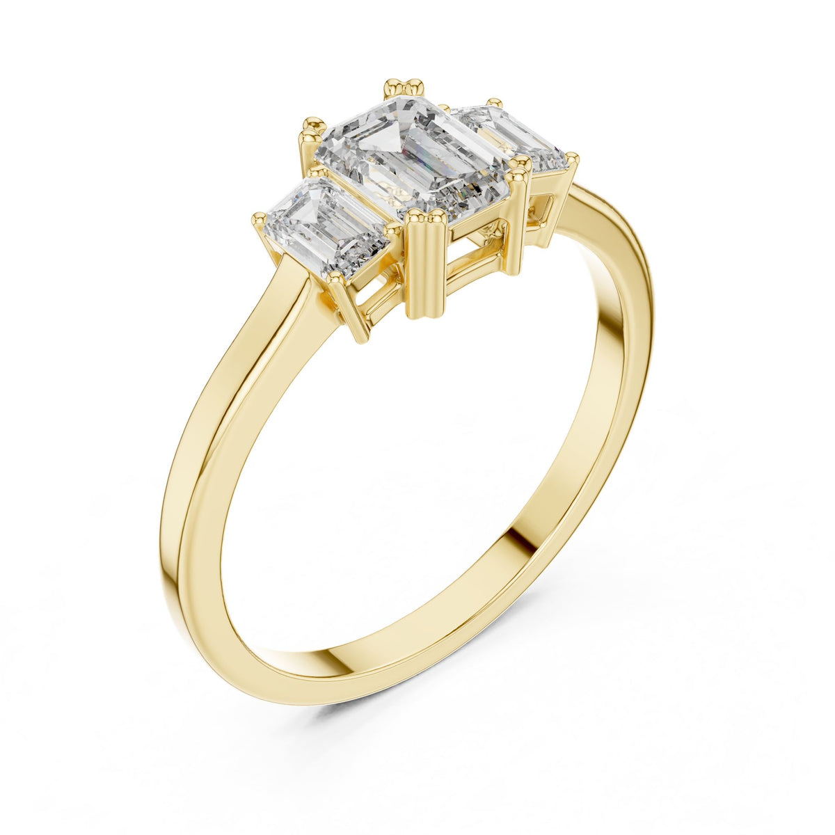Emerald Three Stone Lab Grown Diamond Engagement Ring