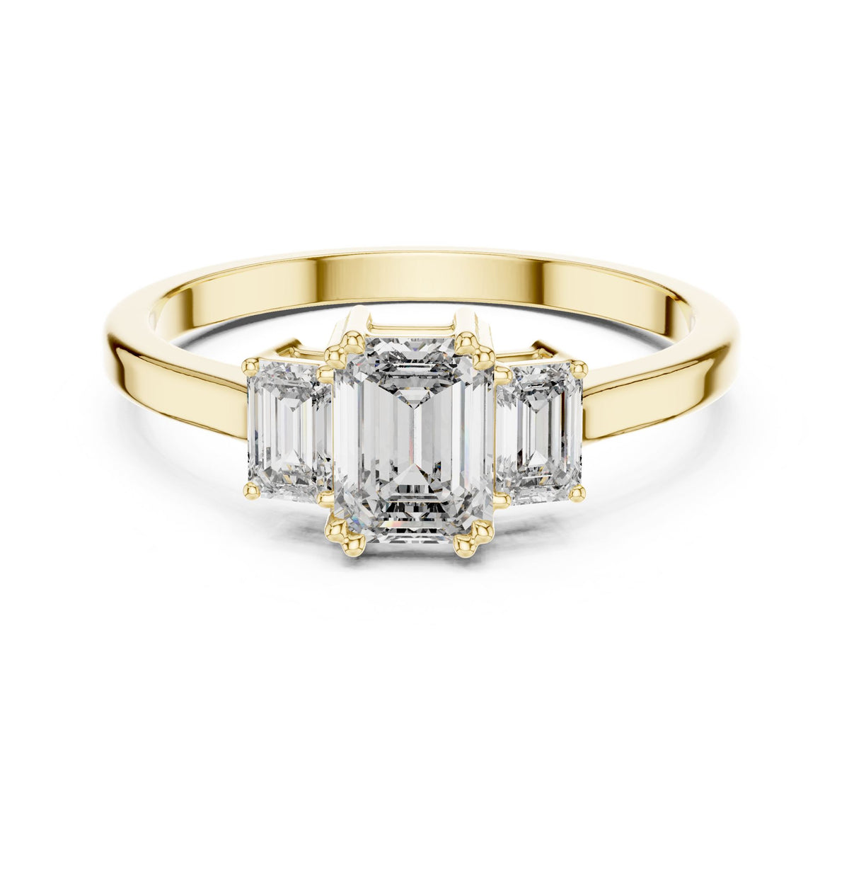 Emerald Three Stone Lab Grown Diamond Engagement Ring