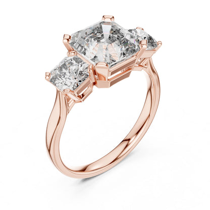 Emerald Three Stone Lab Grown Diamond Engagement Ring