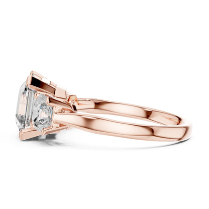 Emerald Three Stone Lab Grown Diamond Engagement Ring