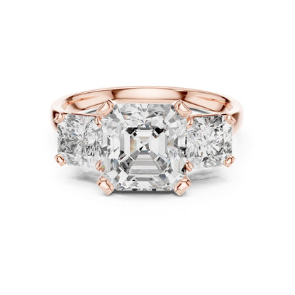 Emerald Three Stone Lab Grown Diamond Engagement Ring