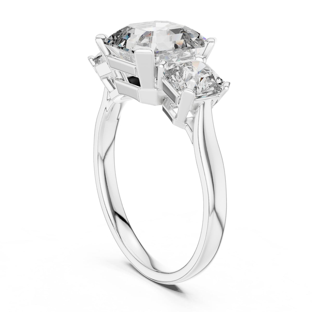Emerald Three Stone Lab Grown Diamond Engagement Ring