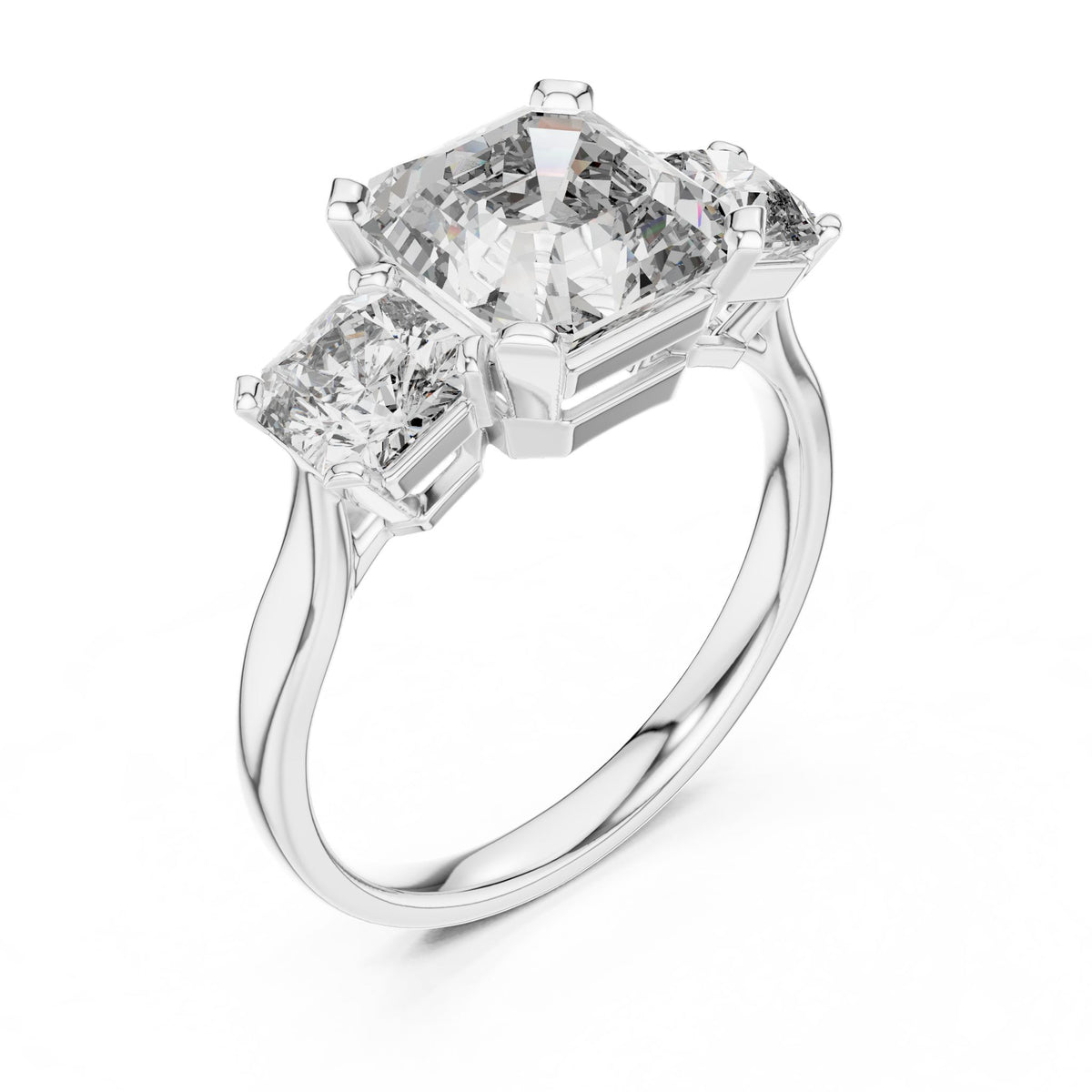 Emerald Three Stone Lab Grown Diamond Engagement Ring