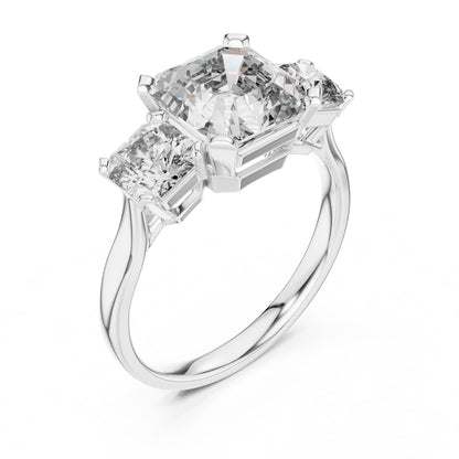 Emerald Three Stone Lab Grown Diamond Engagement Ring