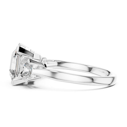 Emerald Three Stone Lab Grown Diamond Engagement Ring