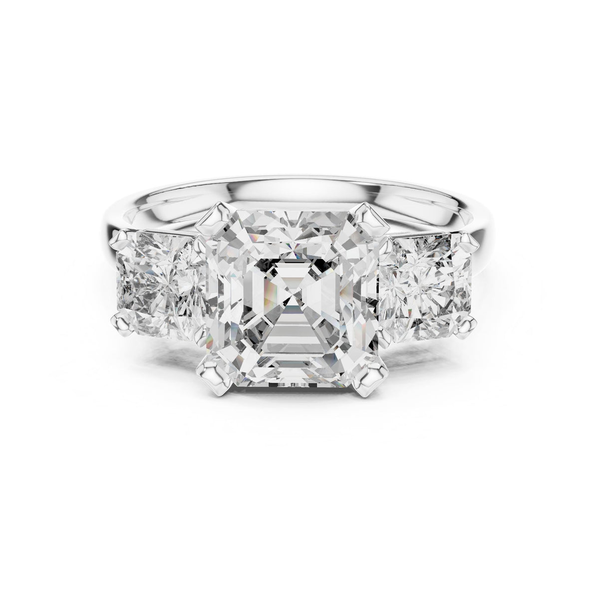 Emerald Three Stone Lab Grown Diamond Engagement Ring