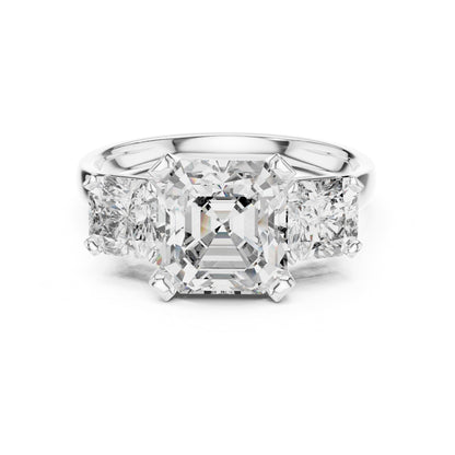 Emerald Three Stone Lab Grown Diamond Engagement Ring