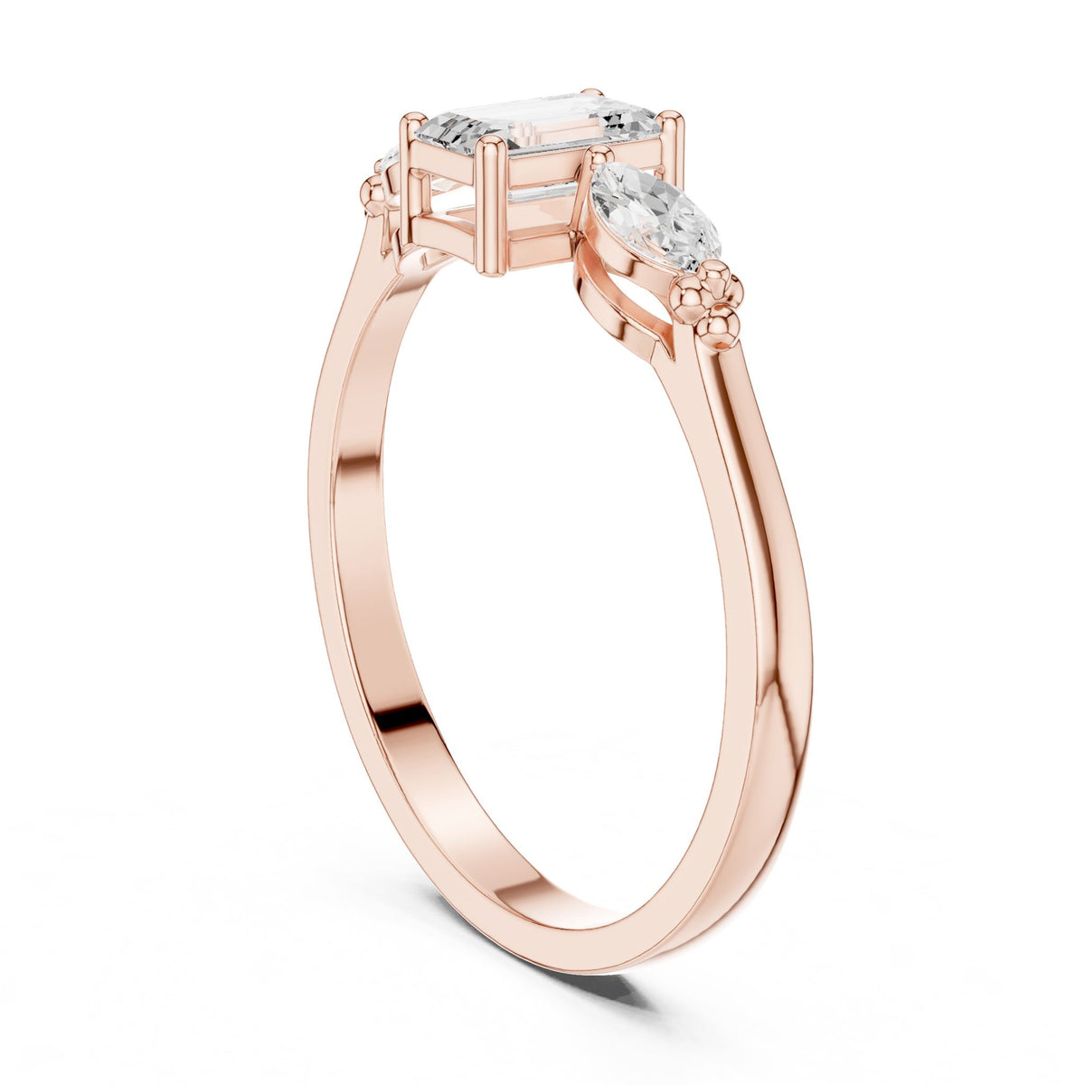 Emerald Three Stone Lab Grown Diamond Engagement Ring
