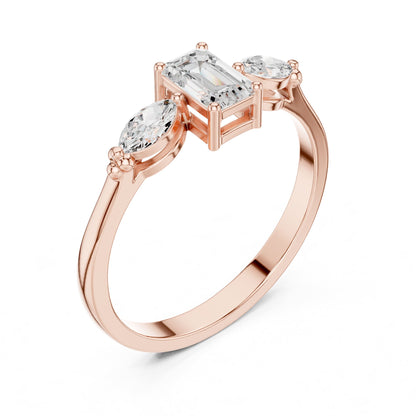 Emerald Three Stone Lab Grown Diamond Engagement Ring