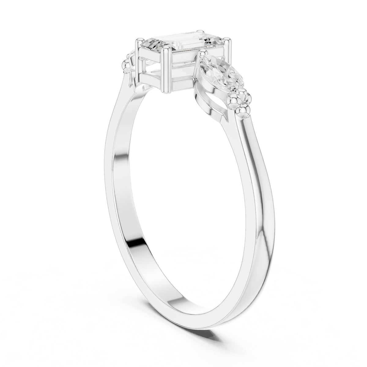 Emerald Three Stone Lab Grown Diamond Engagement Ring