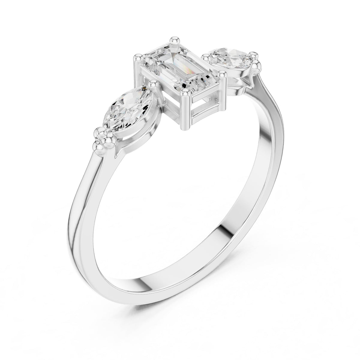 Emerald Three Stone Lab Grown Diamond Engagement Ring