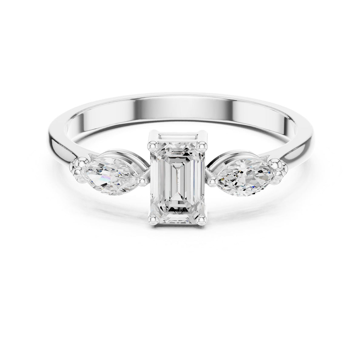 Emerald Three Stone Lab Grown Diamond Engagement Ring