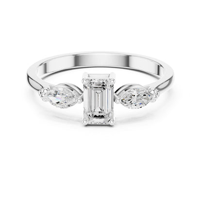 Emerald Three Stone Lab Grown Diamond Engagement Ring