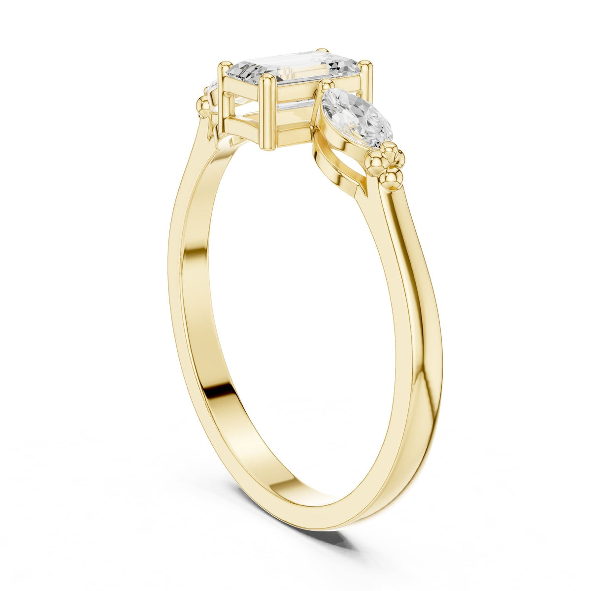 Emerald Three Stone Lab Grown Diamond Engagement Ring