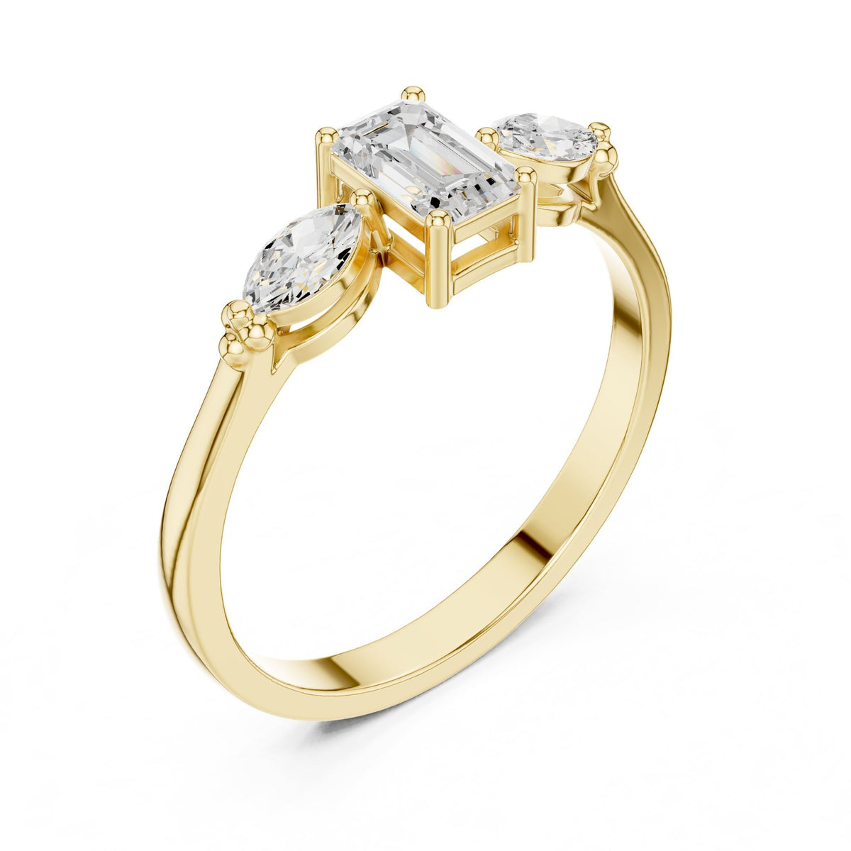 Emerald Three Stone Lab Grown Diamond Engagement Ring