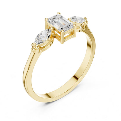 Emerald Three Stone Lab Grown Diamond Engagement Ring